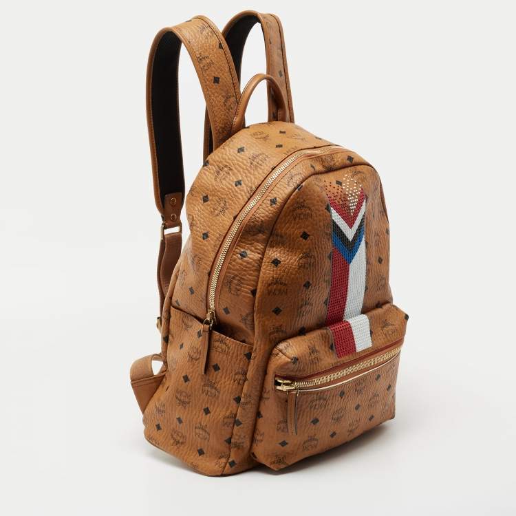 Pre Owned MCM Brown Visetos Coated Canvas and Leather Backpack