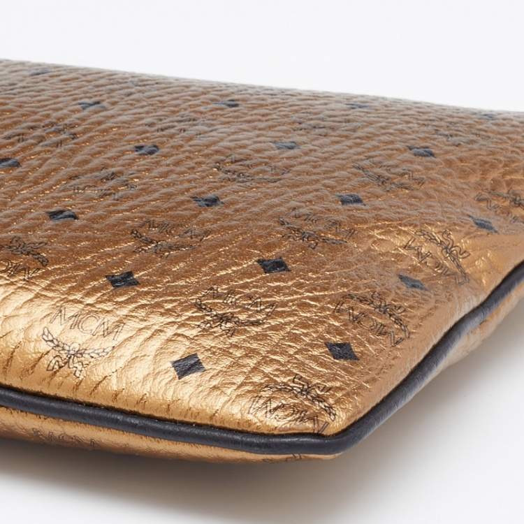 Pre Owned MCM Metallic Gold Visetos Coated Canvas Crossbody Bag