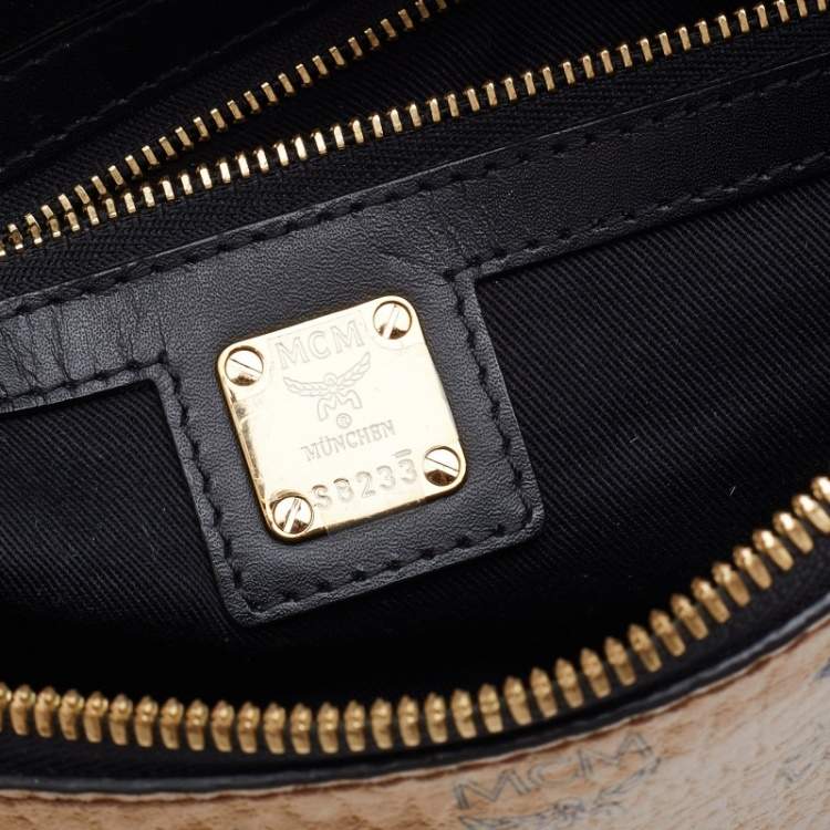 Pre Owned MCM Metallic Gold Visetos Coated Canvas Crossbody Bag