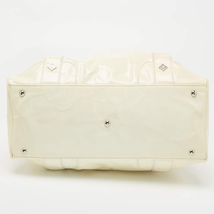 Pre Owned MCM Cream Crinkled Patent Leather Satchel