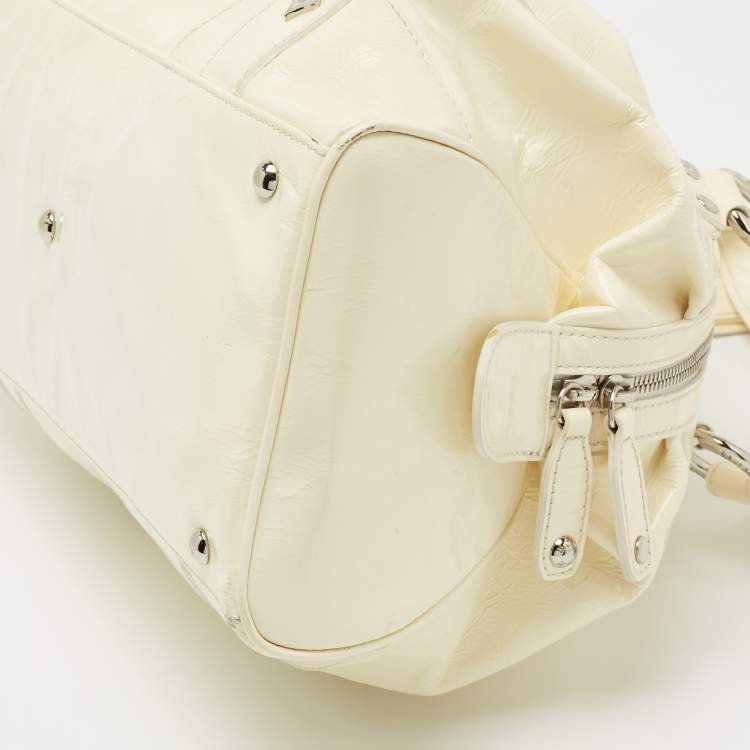 Pre Owned MCM Cream Crinkled Patent Leather Satchel