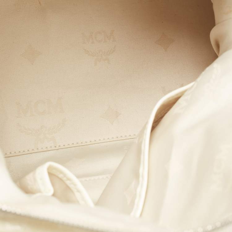 Pre Owned MCM Cream Crinkled Patent Leather Satchel