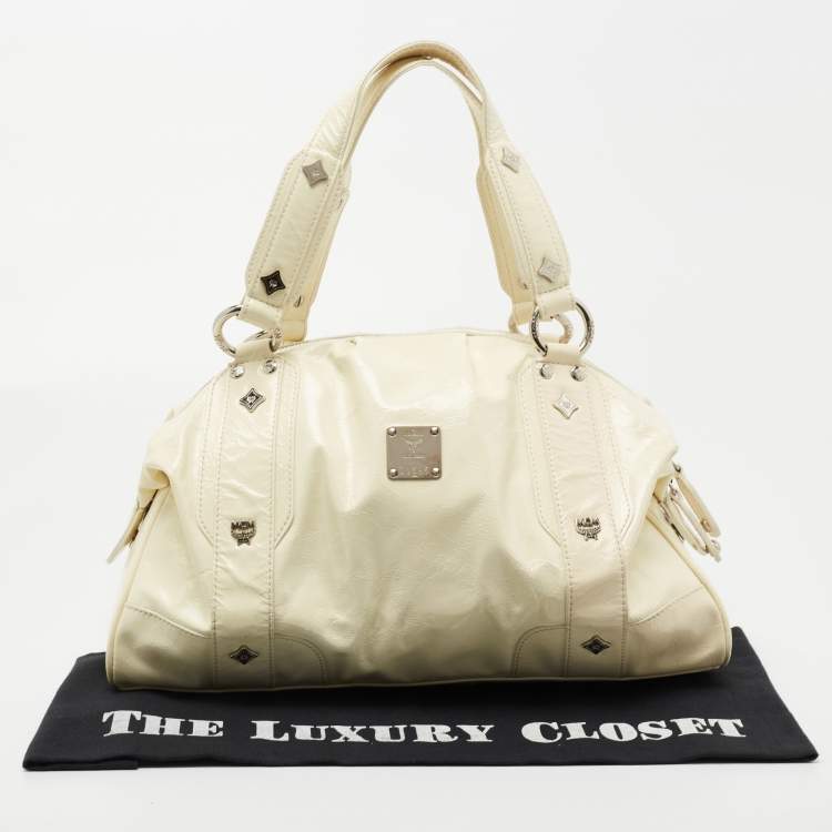 Pre Owned MCM Cream Crinkled Patent Leather Satchel