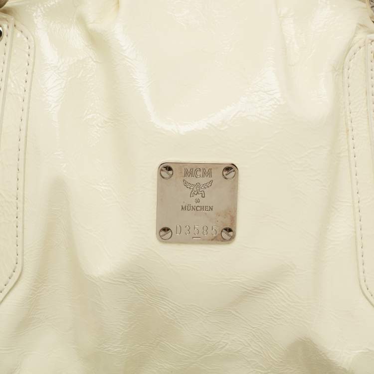 Pre Owned MCM Cream Crinkled Patent Leather Satchel