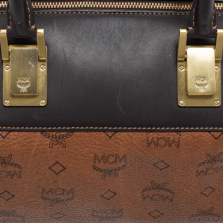 مملوكة مسبقًا MCM BLack/ Cognac Visetos Coated Canvas and Leather Tote