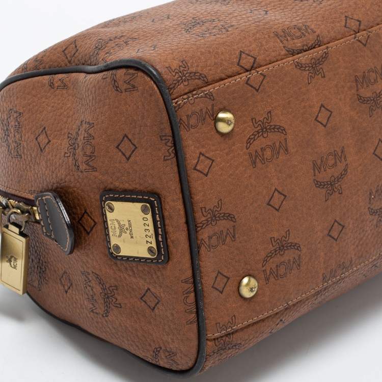 مملوكة مسبقًا MCM BLack/ Cognac Visetos Coated Canvas and Leather Tote