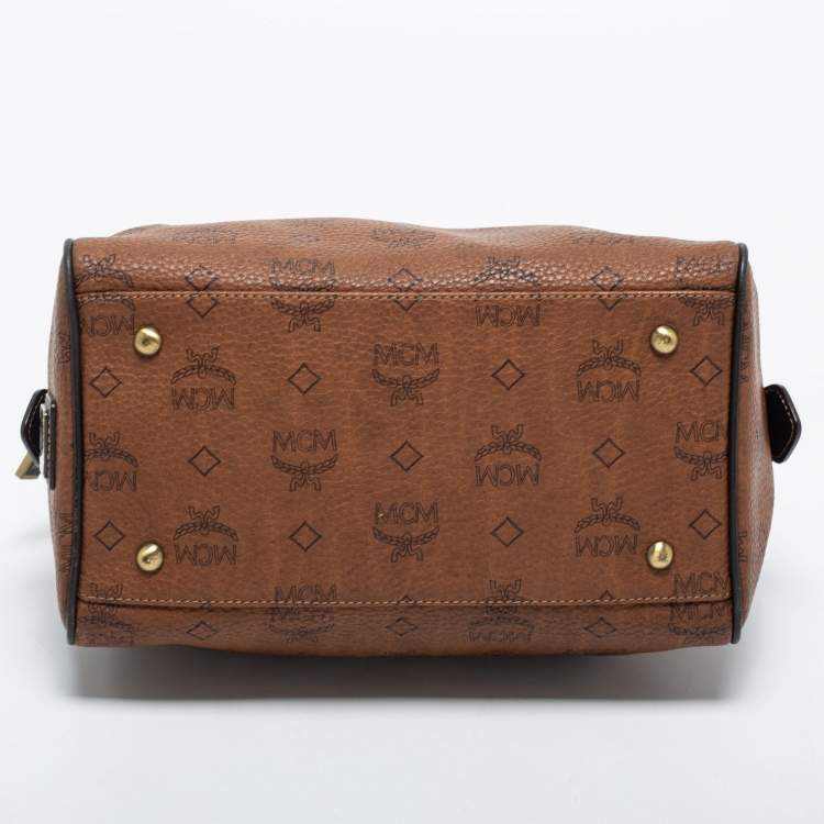 مملوكة مسبقًا MCM BLack/ Cognac Visetos Coated Canvas and Leather Tote
