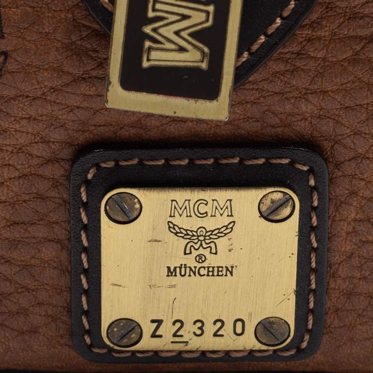 مملوكة مسبقًا MCM BLack/ Cognac Visetos Coated Canvas and Leather Tote