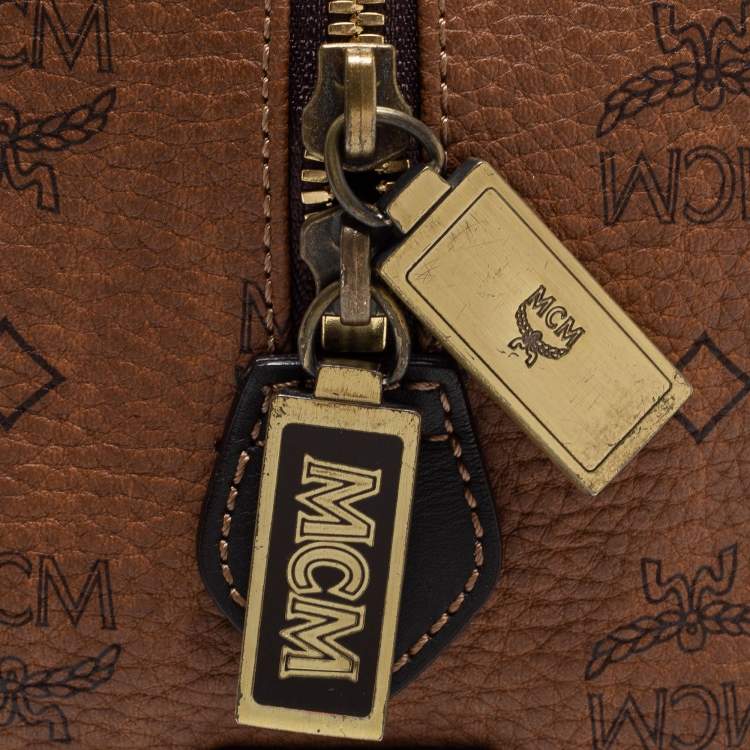 مملوكة مسبقًا MCM BLack/ Cognac Visetos Coated Canvas and Leather Tote