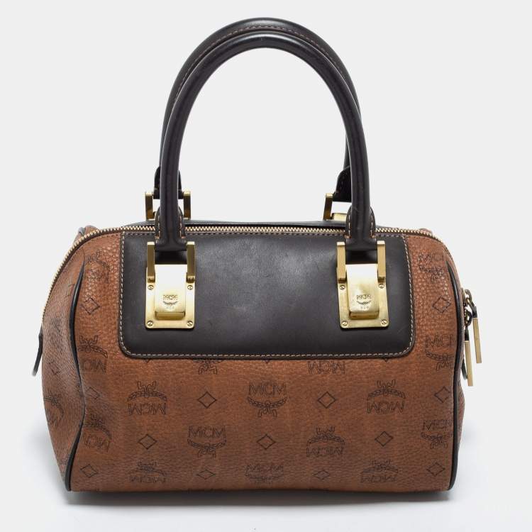مملوكة مسبقًا MCM BLack/ Cognac Visetos Coated Canvas and Leather Tote