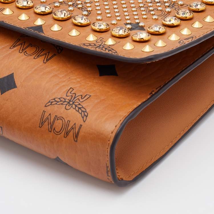 Pre Owned MCM Cognac Visetos Coated Canvas Patricia Wallet on Chain