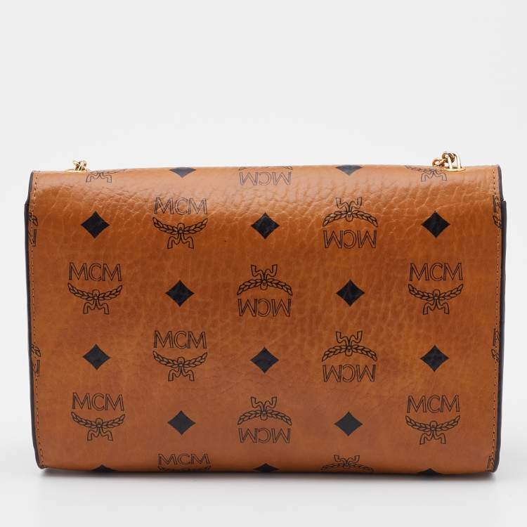 Pre Owned MCM Cognac Visetos Coated Canvas Patricia Wallet on Chain