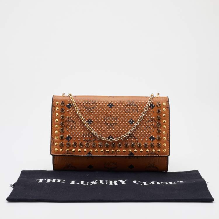 Pre Owned MCM Cognac Visetos Coated Canvas Patricia Wallet on Chain