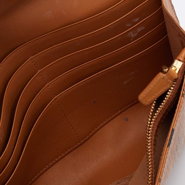 Pre Owned MCM Cognac Visetos Coated Canvas Patricia Wallet on Chain