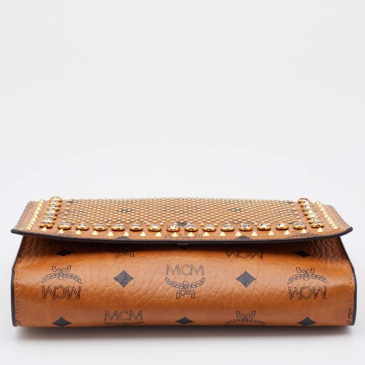 Pre Owned MCM Cognac Visetos Coated Canvas Patricia Wallet on Chain