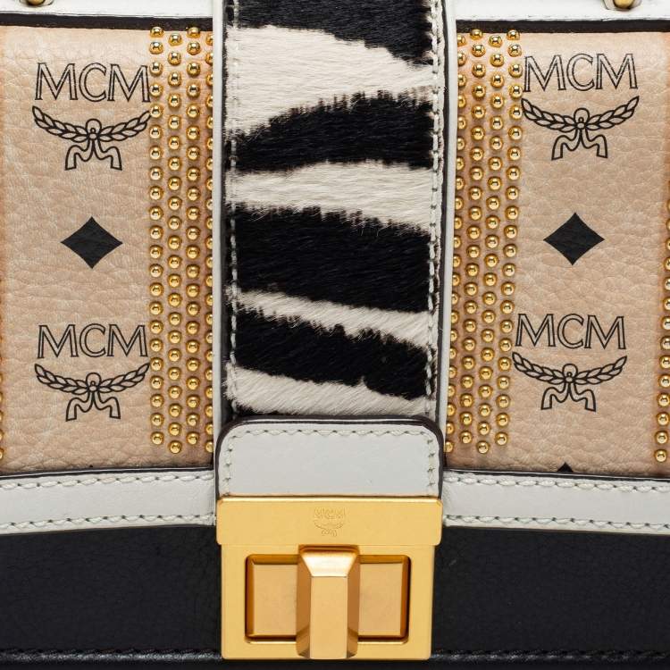Pre Owned MCM Multicolor Visetos Coated Canvas and Zebra Print Calf Hair Little Veronika Top Handle Bag