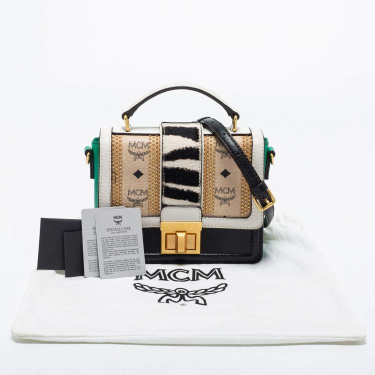 Pre Owned MCM Multicolor Visetos Coated Canvas and Zebra Print Calf Hair Little Veronika Top Handle Bag