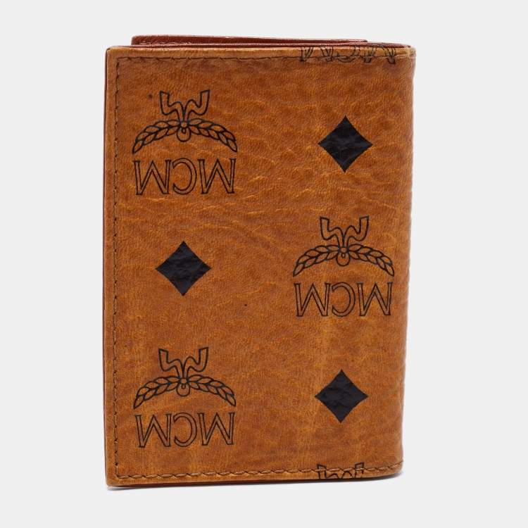Pre Owned MCM Cognac Visetos Coated Canvas Bifold Card Holder