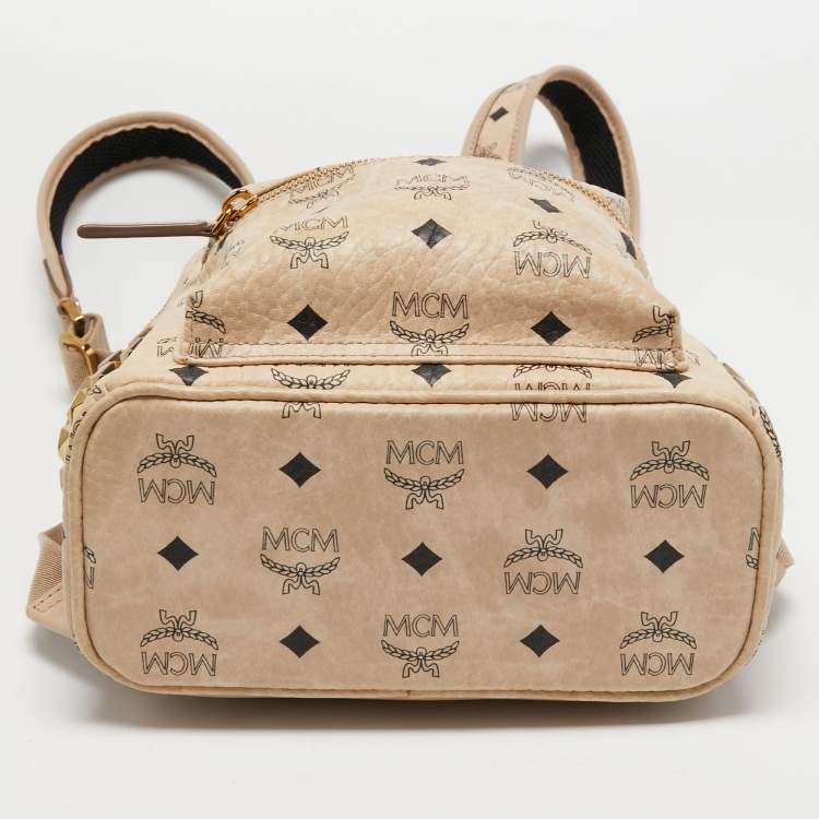 Pre Owned MCM Beige Visetos Coated Canvas and Leather Studded Stark Backpack