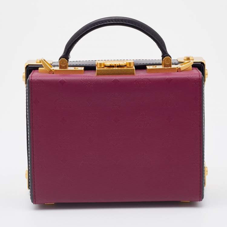 Pre Owned MCM Purple/Black Visetos Coated Canvas and Leather Berlin Box Bag