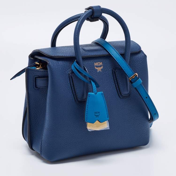 Pre Owned MCM Blue Leather Mini Milla Park Avenue Tote