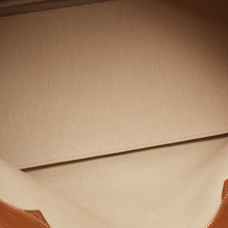Pre Owned MCM Tan Striped Visetos Coated Canvas and Leather Shopper Tote