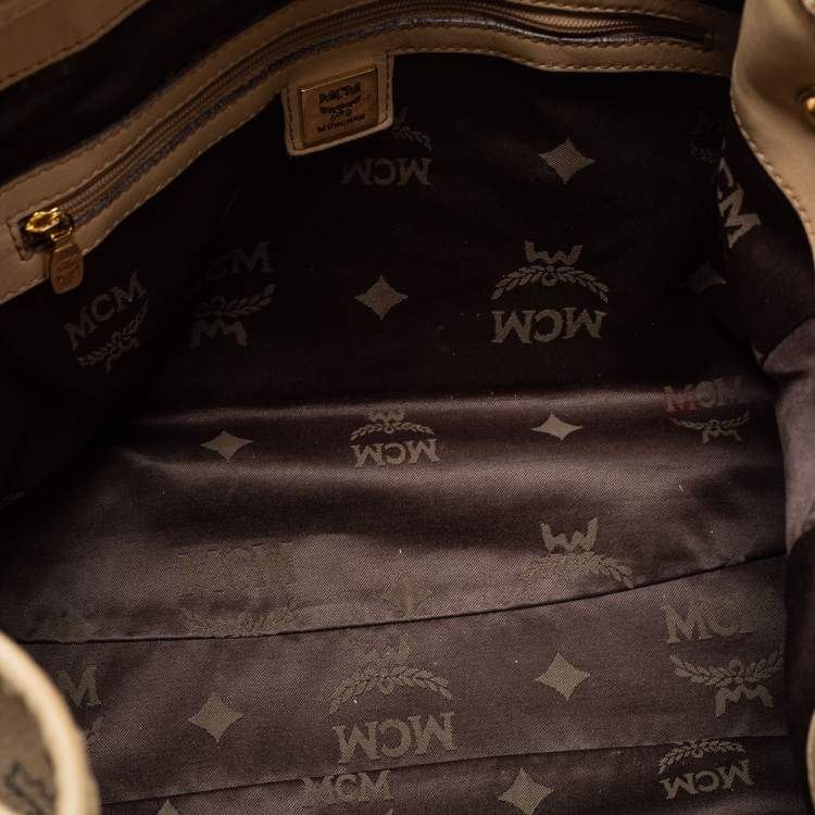 مملوكة مسبقًا MCM Beige Visetos Coated Canvas and Leather Drawstring Tote