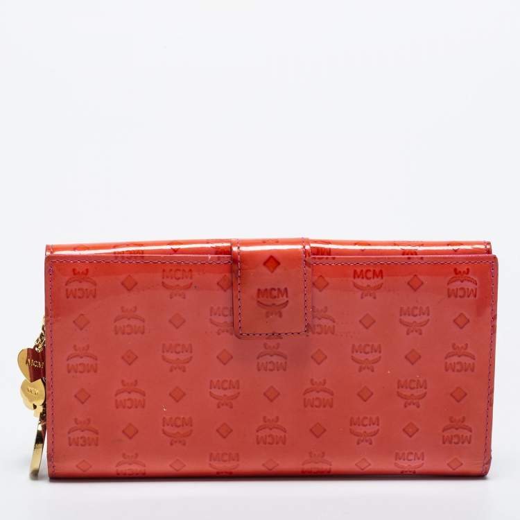 Pre Owned MCM Orange/Pink Visetos Patent Leather Charm Continental Wallet