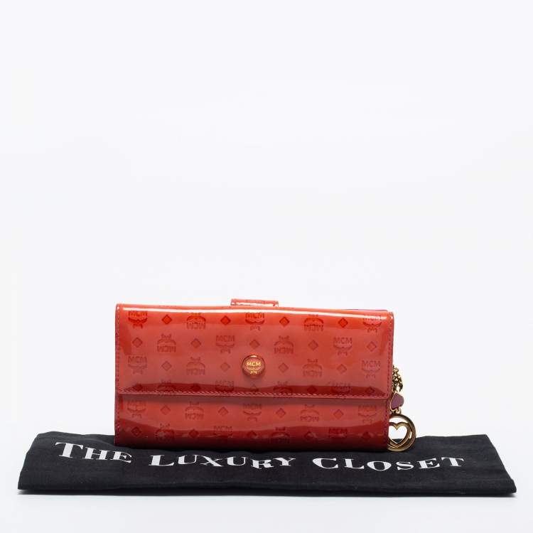 Pre Owned MCM Orange/Pink Visetos Patent Leather Charm Continental Wallet