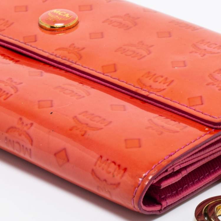 Pre Owned MCM Orange/Pink Visetos Patent Leather Charm Continental Wallet