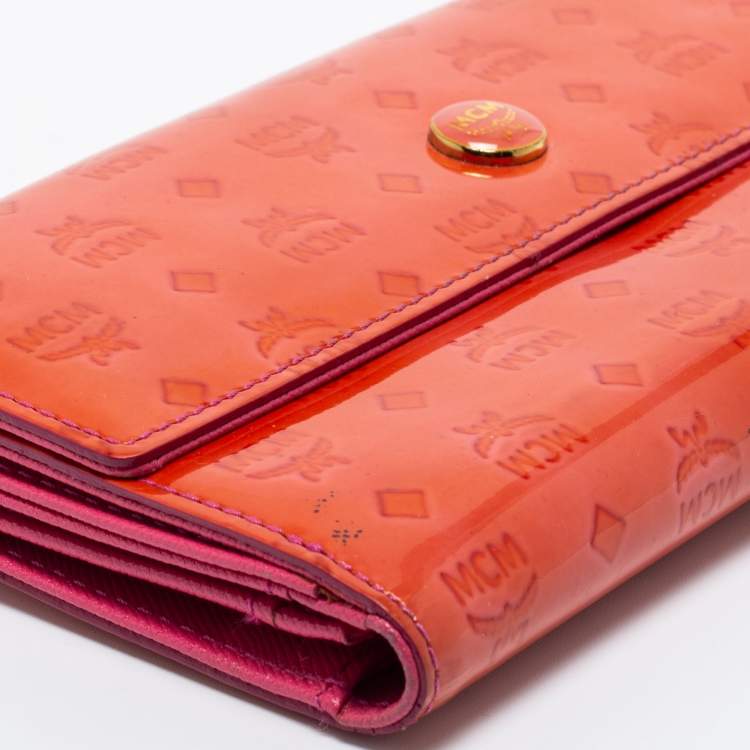 Pre Owned MCM Orange/Pink Visetos Patent Leather Charm Continental Wallet