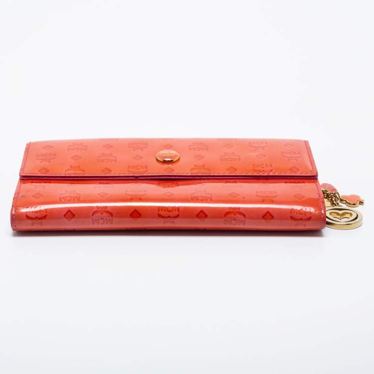 Pre Owned MCM Orange/Pink Visetos Patent Leather Charm Continental Wallet