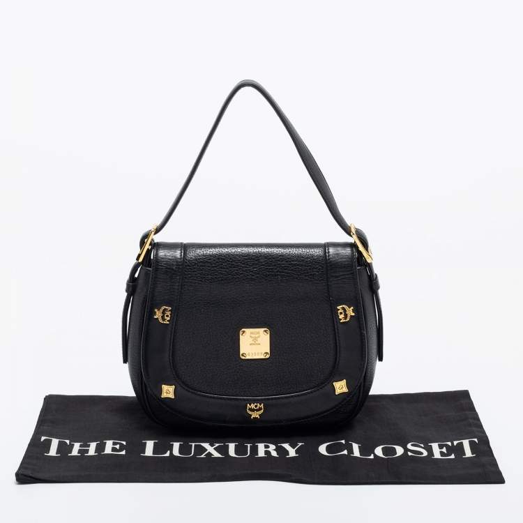 Pre Owned MCM Black Leather Flap Shoulder Bag