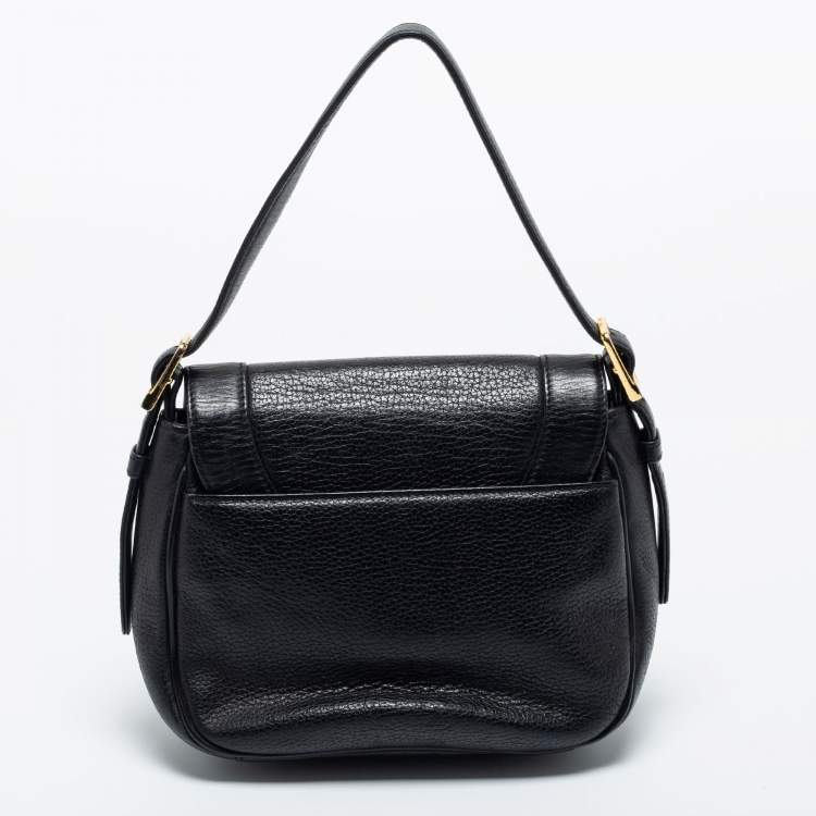 Pre Owned MCM Black Leather Flap Shoulder Bag