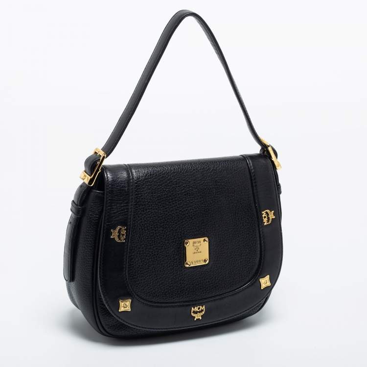 Pre Owned MCM Black Leather Flap Shoulder Bag