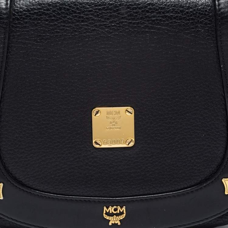 Pre Owned MCM Black Leather Flap Shoulder Bag