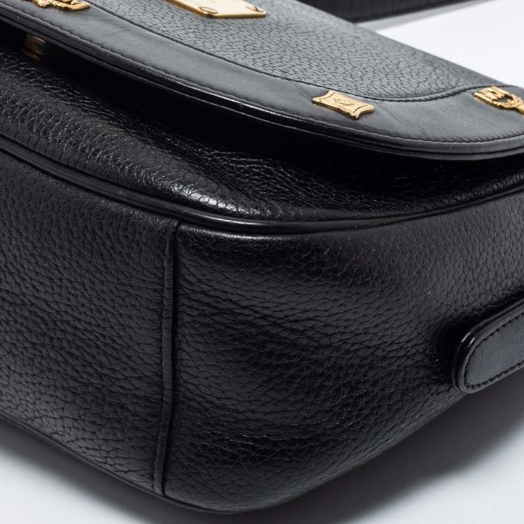 Pre Owned MCM Black Leather Flap Shoulder Bag