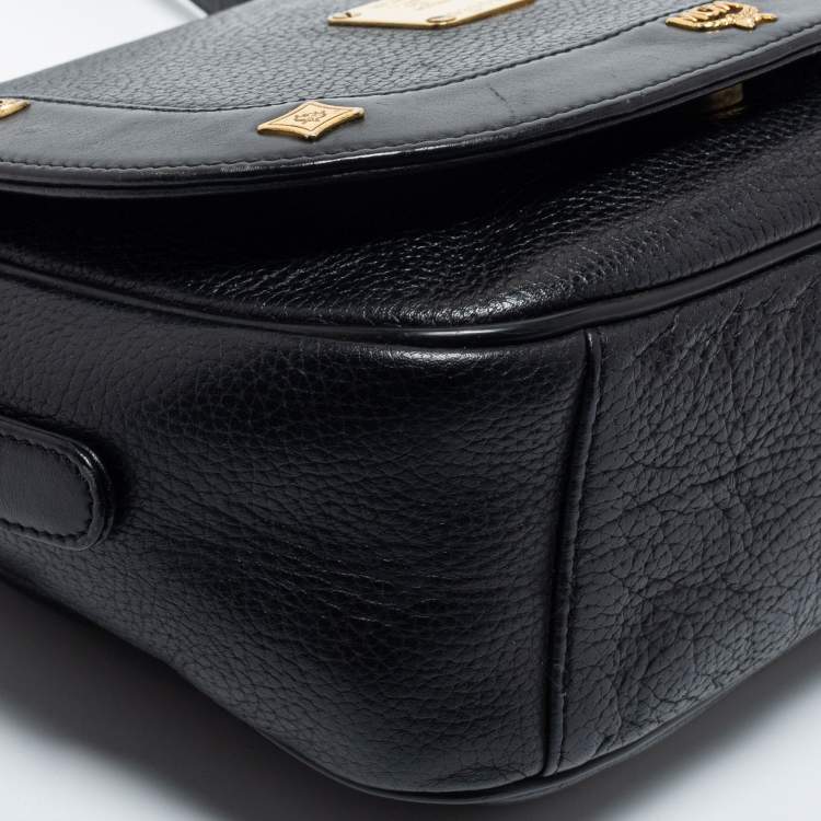 Pre Owned MCM Black Leather Flap Shoulder Bag