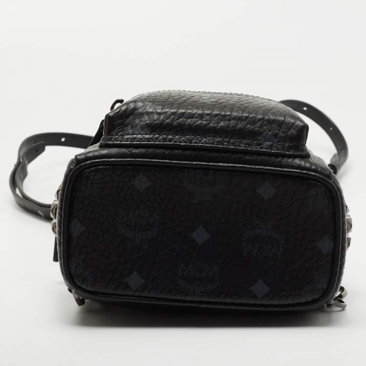 Pre Owned MCM Black Visetos Coated Canvas and Leather Mini Studded Stark Bebe Boo Backpack