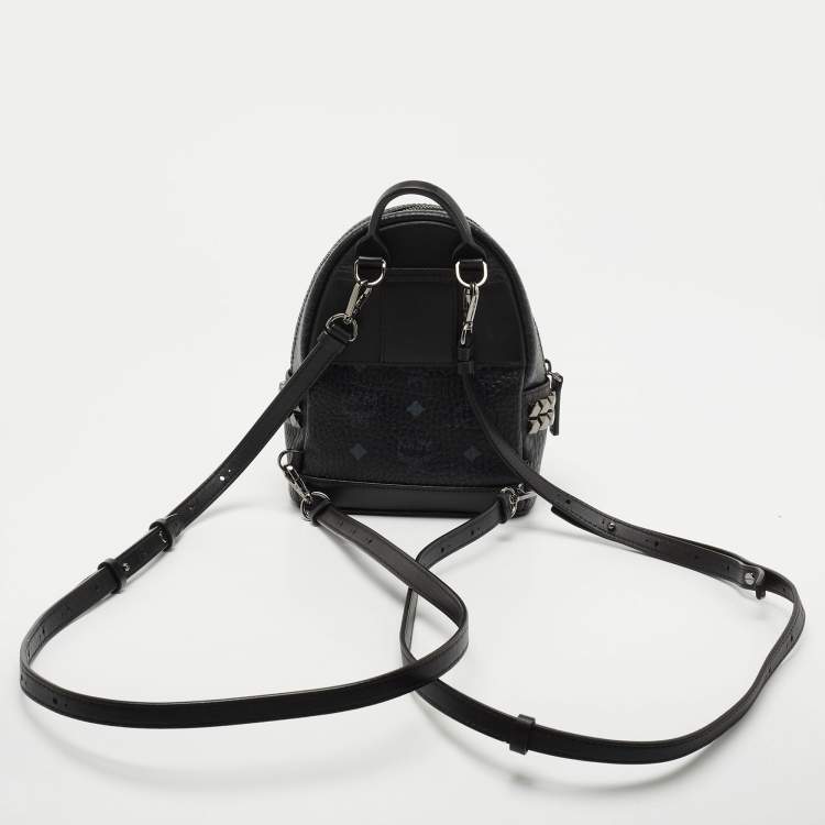 Pre Owned MCM Black Visetos Coated Canvas and Leather Mini Studded Stark Bebe Boo Backpack