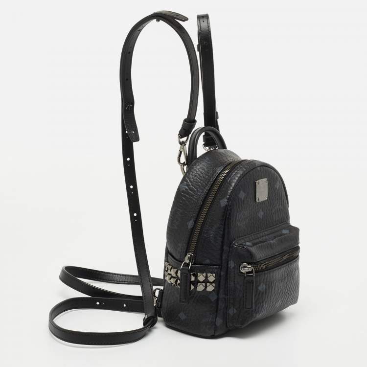 Pre Owned MCM Black Visetos Coated Canvas and Leather Mini Studded Stark Bebe Boo Backpack