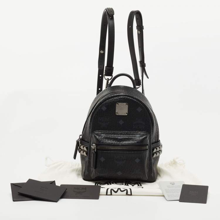 Pre Owned MCM Black Visetos Coated Canvas and Leather Mini Studded Stark Bebe Boo Backpack