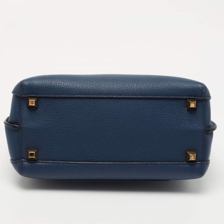 Pre Owned MCM Blue Leather Milla Flap Top Handle Bag