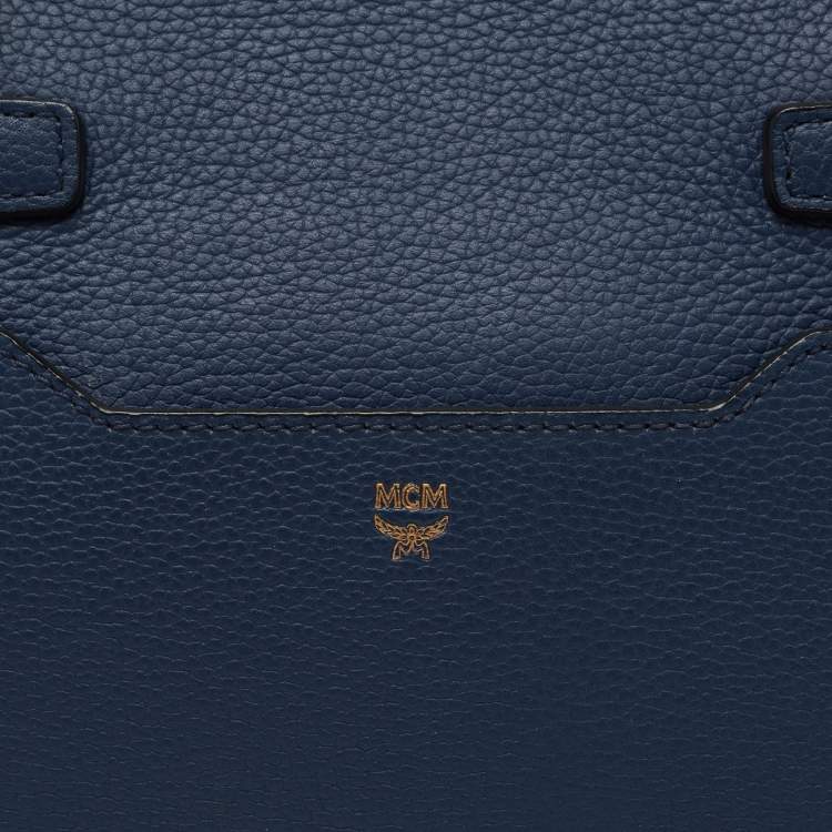 Pre Owned MCM Blue Leather Milla Flap Top Handle Bag