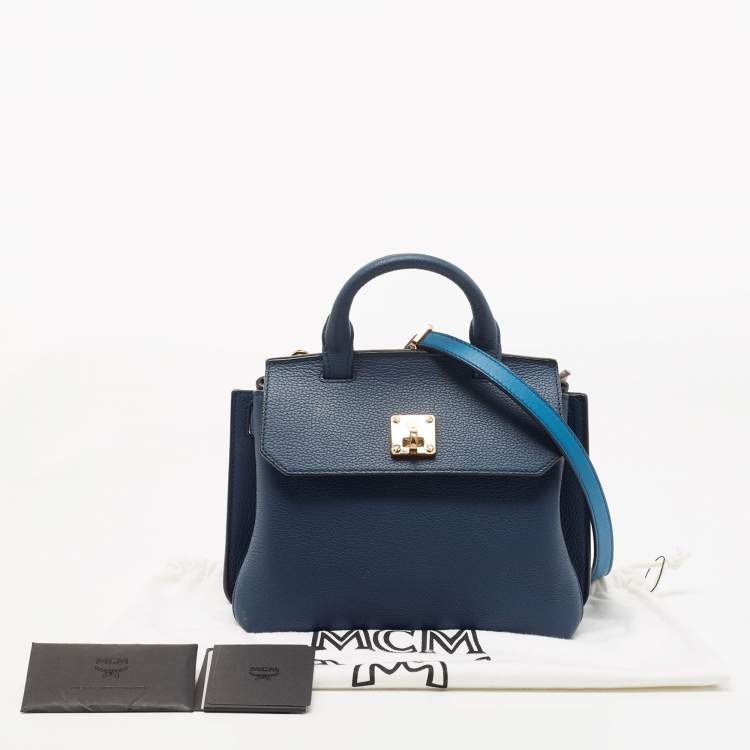 Pre Owned MCM Blue Leather Milla Flap Top Handle Bag