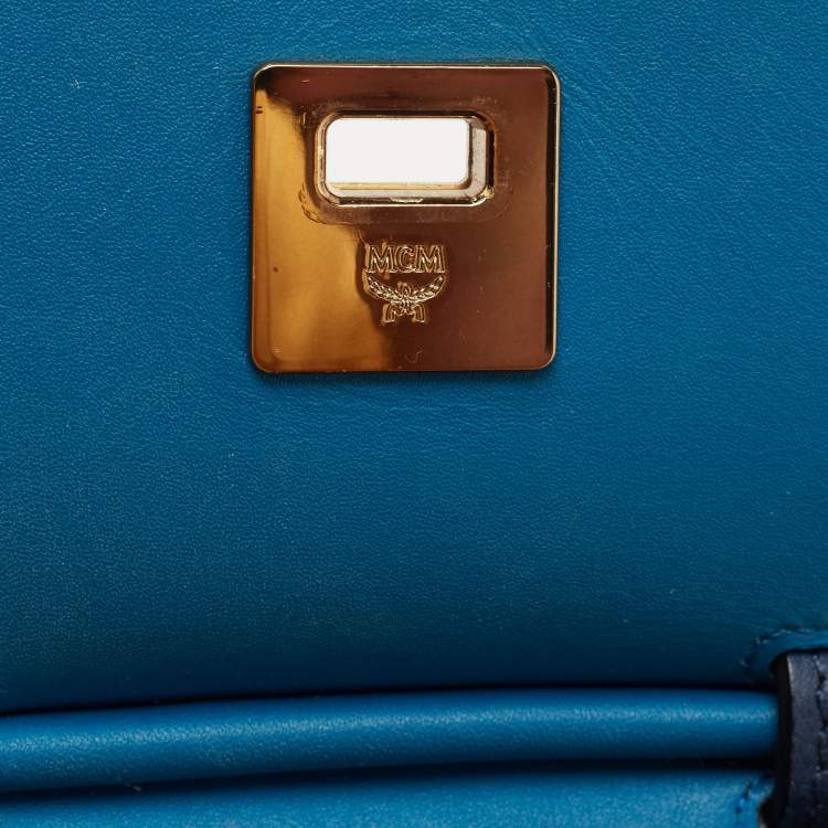 Pre Owned MCM Blue Leather Milla Flap Top Handle Bag