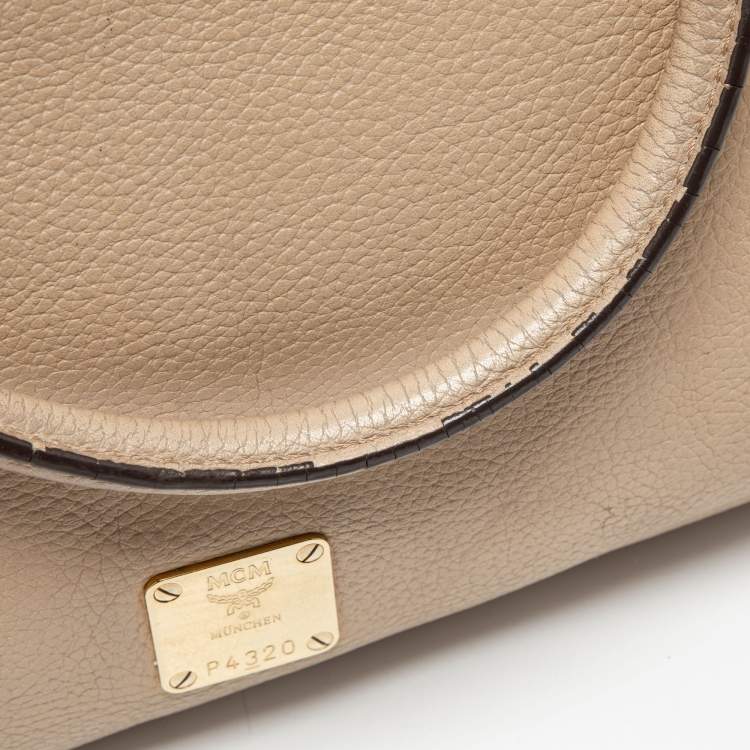 Pre Owned MCM Beige Leather Zip Satchel