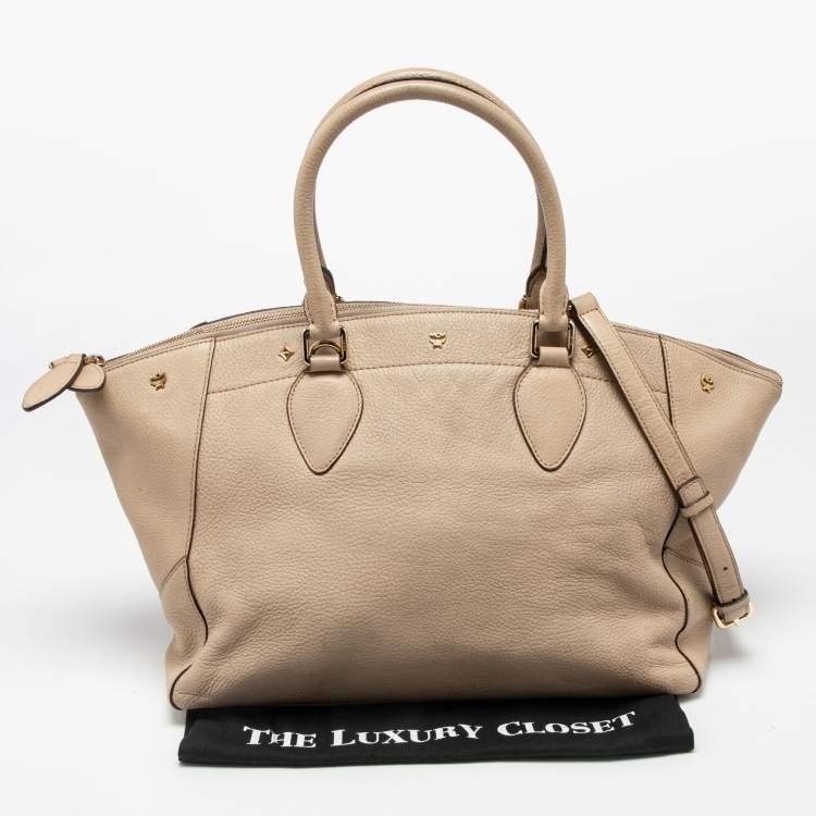 Pre Owned MCM Beige Leather Zip Satchel