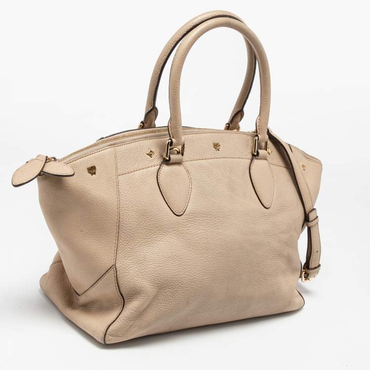 Pre Owned MCM Beige Leather Zip Satchel