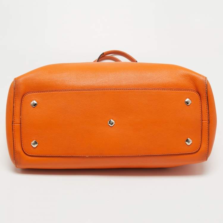 Pre Owned MCM Orange Leather Zip Shopper Tote